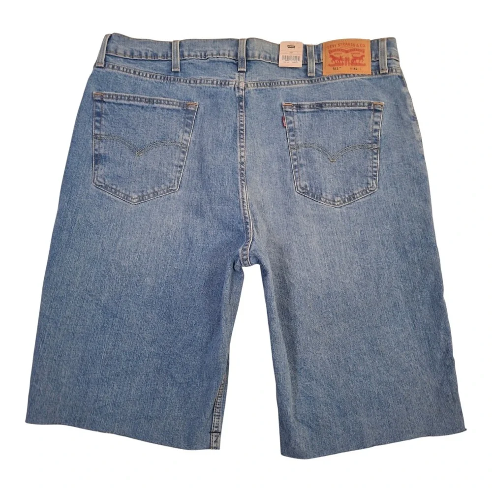 Levis 511 Slim Fit Cut Off Denim Shorts Mens 42 Blue Light Wash Stretch Raw Hem